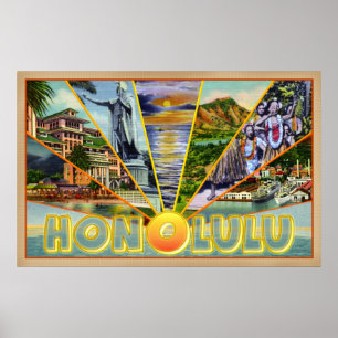 Honolulu Hawaii vintage-style postcard Poster