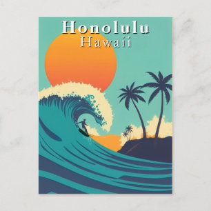 Honolulu Hawaii Vintage Surfing Travel Postcard