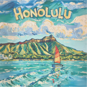 Honolulu Hawaii Vintage Travel Van Gogh Landscape Sticker