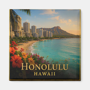 Honolulu Hawaii Waikiki Coast & Island Culture 🗺️ Magnet