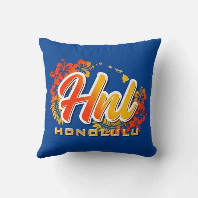 Honolulu HNL Airport Code Throw Pillow (Back)