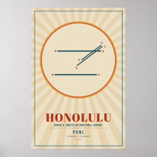 Honolulu HNL Airport Runway Map Poster Retro