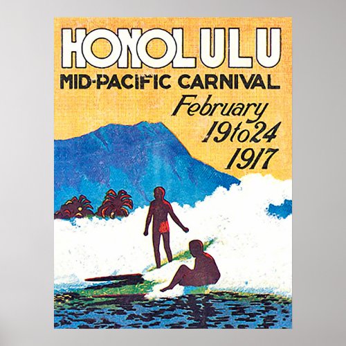 Honolulu Mid_Pacific carnival vintage travel Poster