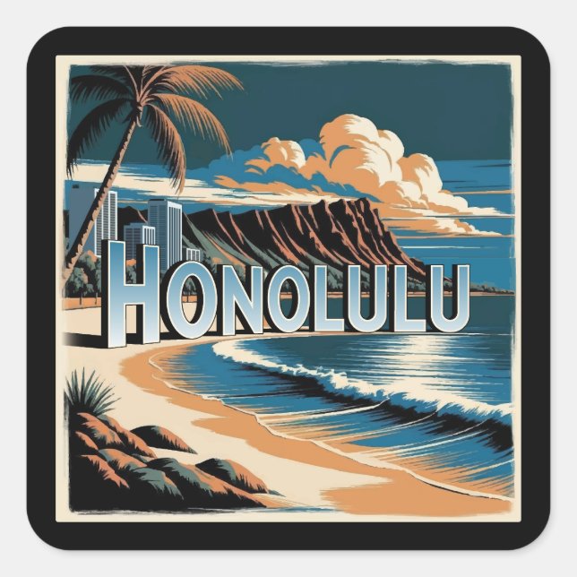Honolulu O’aho Hawaii Square Sticker (Front)