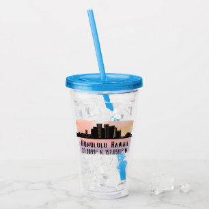 Honolulu Skyline Latitude and Longitude Acrylic Tumbler