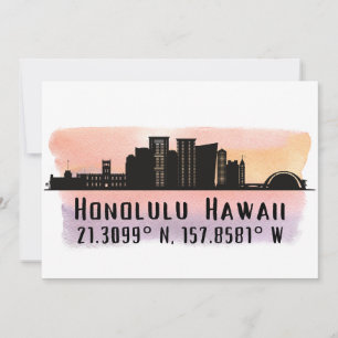 Honolulu Skyline Latitude and Longitude Card