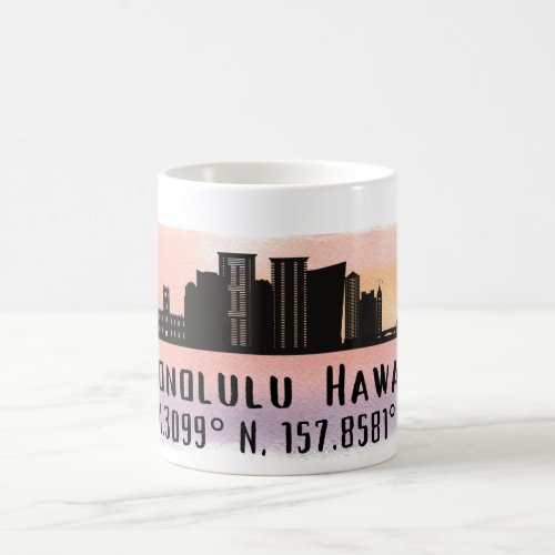 Honolulu Skyline Latitude and Longitude  Coffee Mug