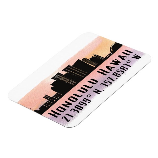 Honolulu Skyline Latitude and Longitude Magnet (Left Side)