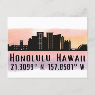 Honolulu Skyline Latitude and Longitude Postcard