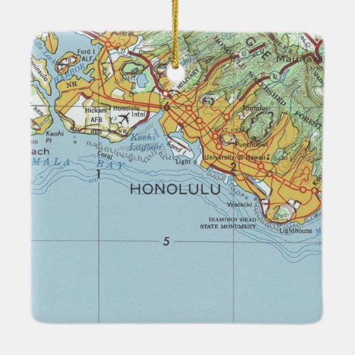 Honolulu Vintage Map Ceramic Ornament