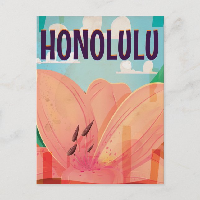 honolulu Vintage Travel Poster Postcard (Front)