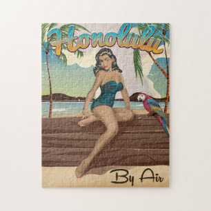 Honolulu vintage vacation Travel print Jigsaw Puzzle