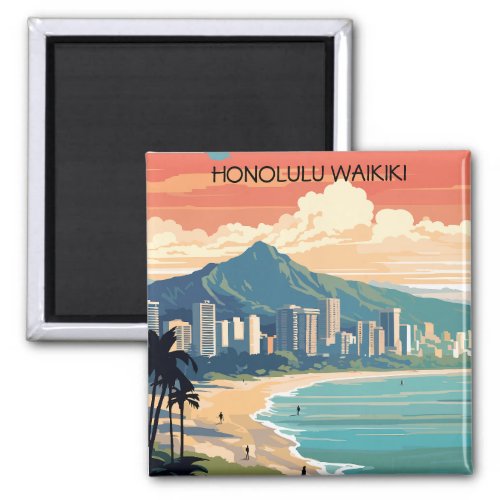 Honolulu Waikiki Beach Hawaii Panorama View Beach Magnet