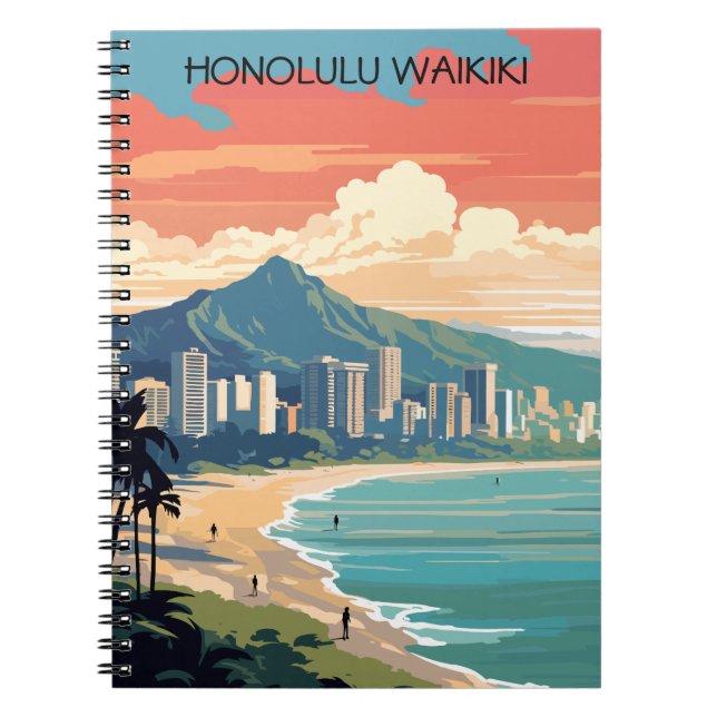 Honolulu Waikiki Beach Hawaii Panorama View Beach Notebook (Front)