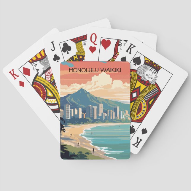 Honolulu Waikiki Beach Hawaii Panorama View Beach Poker Cards (Back)