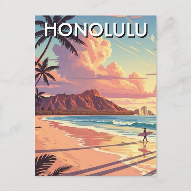 Honolulu Waikiki Beach Oahu Hawaii Travel Postcard (Front)