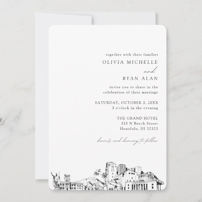 Honolulu Wedding Elegant Skyline Invitation (Front)