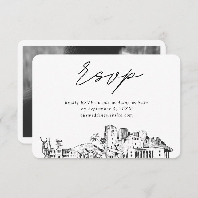 Honolulu Wedding Minimalist Sketch RSVP Enclosure Card (Front/Back)
