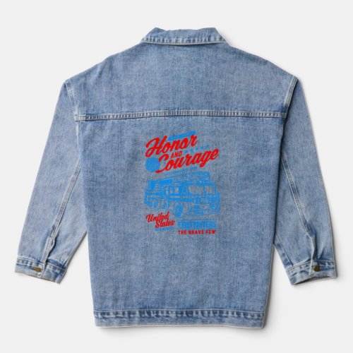 Honor and Courage Firefighter Fire Dept Fire Truck Denim Jacket