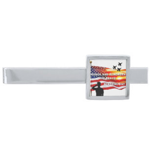 Honor and Remember the Brave Silver Finish Tie Bar