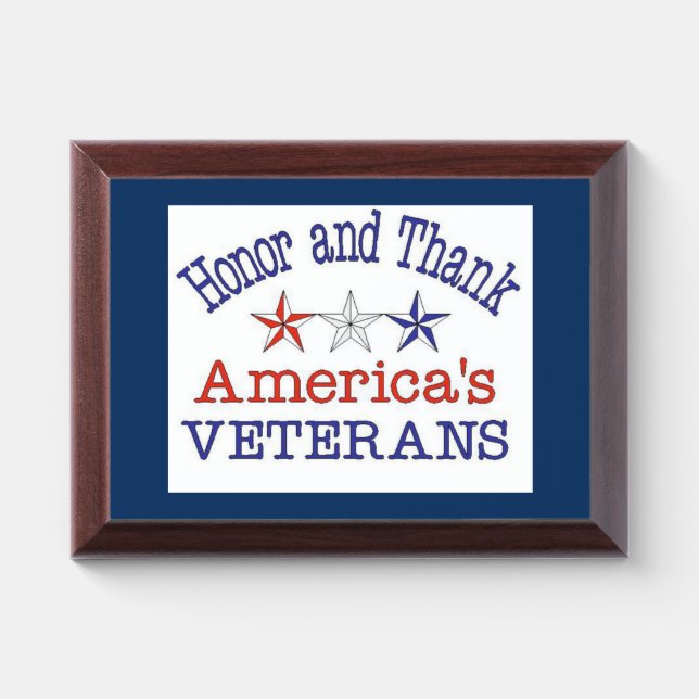 Honor and Thank American Veterans Award Plaque (Horizontal)