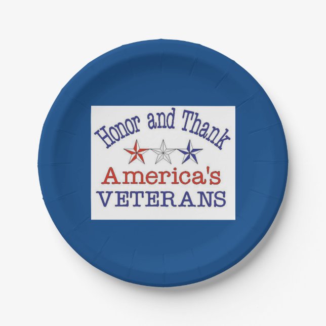Honor and Thank American Veterans Paper Plates (Front)