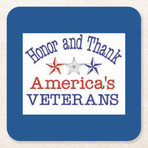 Honor and Thank American Veterans Square Paper Coaster