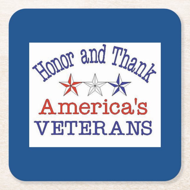 Honor and Thank American Veterans  Square Paper Coaster (Front)