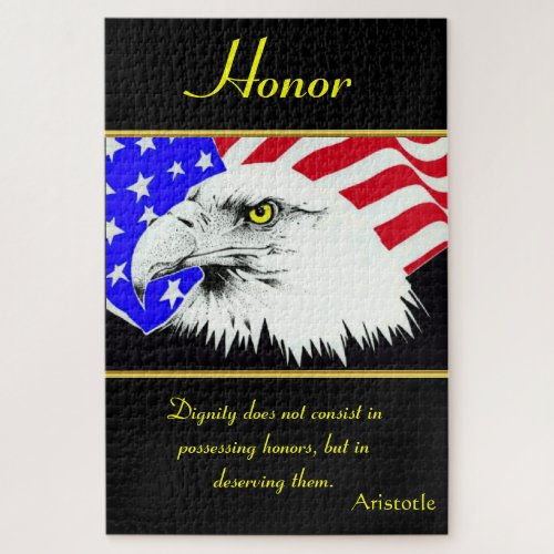 Honor colorful american flag with eagle in front jigsaw puzzle
