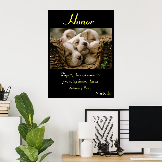 Honor Cradles Puppies in Cozy Rest Poster (Home Office)