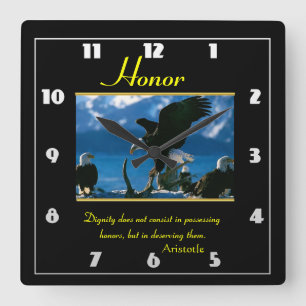 Honor eagles on the ocean shore standing   square wall clock