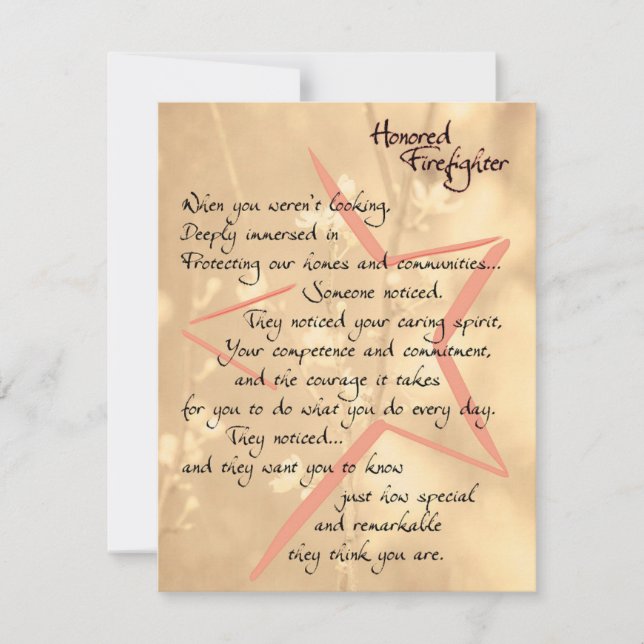 Honor Firefighter thanks and Appreciation Card (Front)