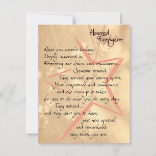 Honor Firefighter thanks and Appreciation Card