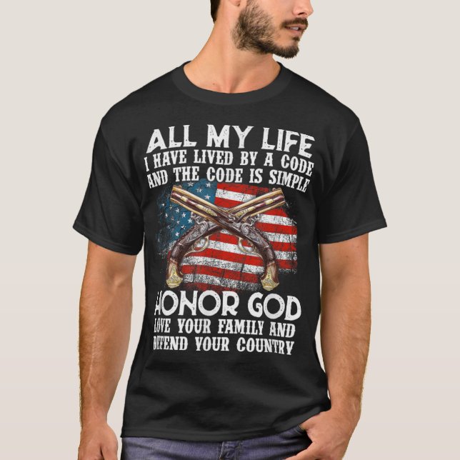 Honor God Love Family Defend Country Military Poli T-Shirt (Front)
