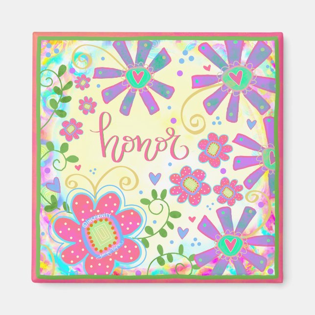 Honor Pretty Heart Flowers Modern Inspirivity Magnet (Front)