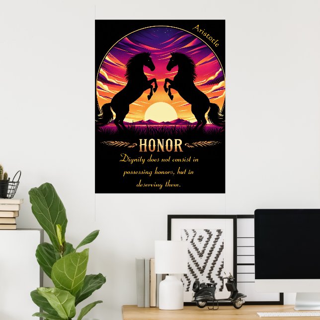 Honor Rears Against Sunset’s Fiery Sky Poster (Home Office)