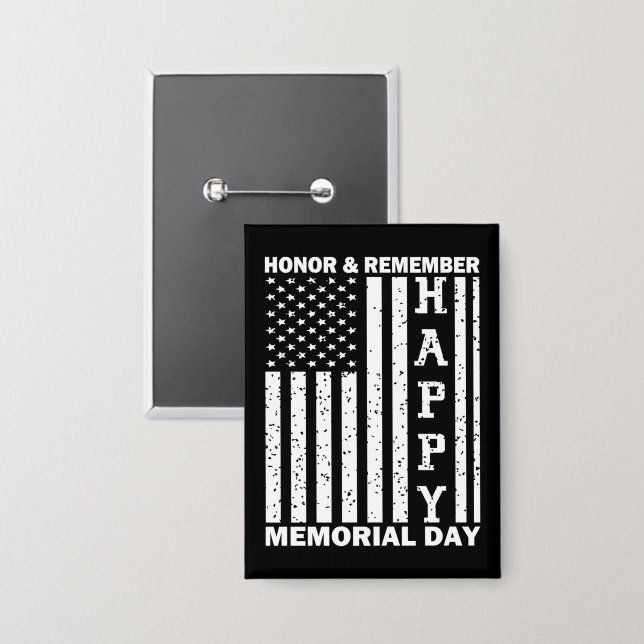 Honor Remember Happy Memorial Day Usa Flag Button (Front/Back)