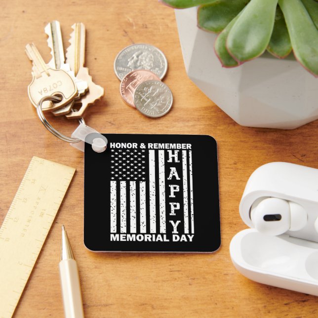 Honor Remember Happy Memorial Day Usa Flag Keychain (Desk)