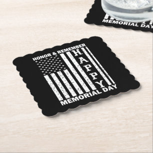 Honor Remember Happy Memorial Day Usa Flag Paper Coaster
