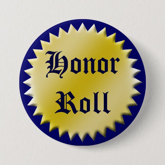 Honor Roll Award Button, Customizable Pinback Button (Front)