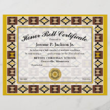 Honor Roll Certificate Kente K17 Earthtone Colors