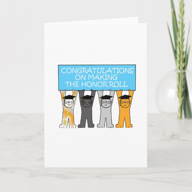 Honor Roll Congratulations Cartoon Cats Card (Front)