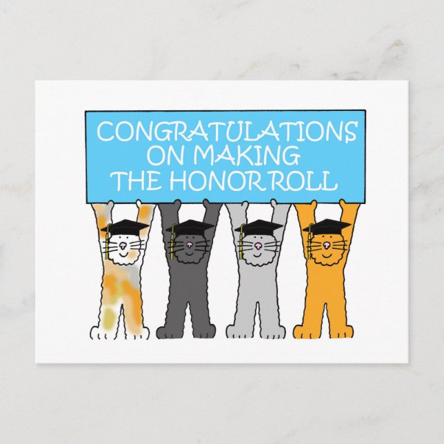 Honor Roll Congratulations Cartoon Cats Postcard (Front)