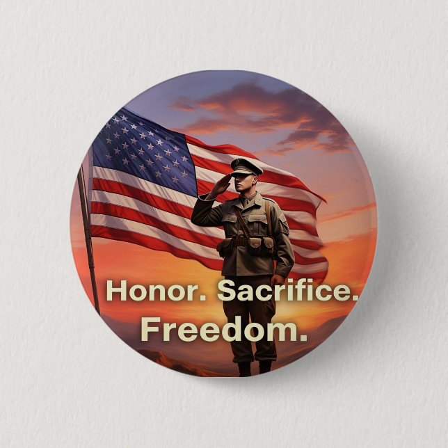 "Honor. Sacrifice. Freedom." US Soldier Flag Button (Front)