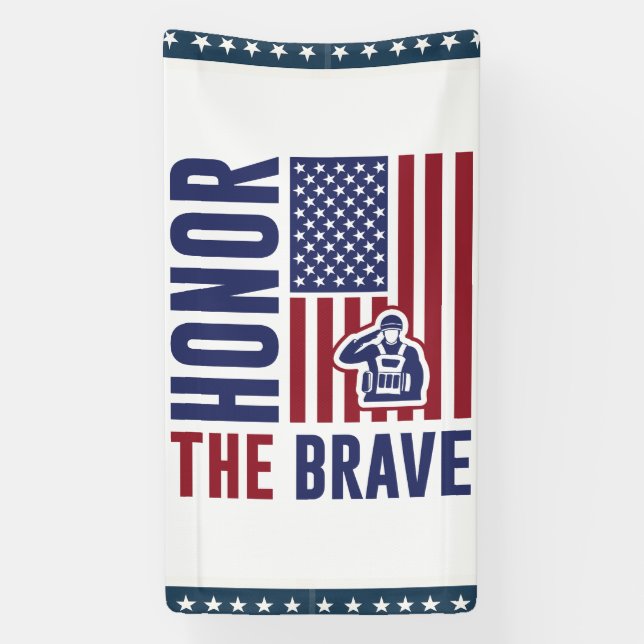 Honor the Brave Veterans Day | Patriotic Military Banner (Vertical)