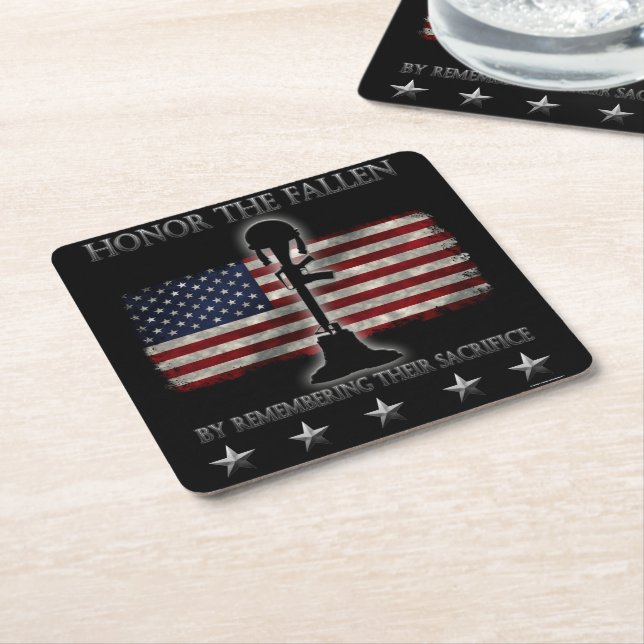 Honor The Fallen Square Paper Coaster (Angled)