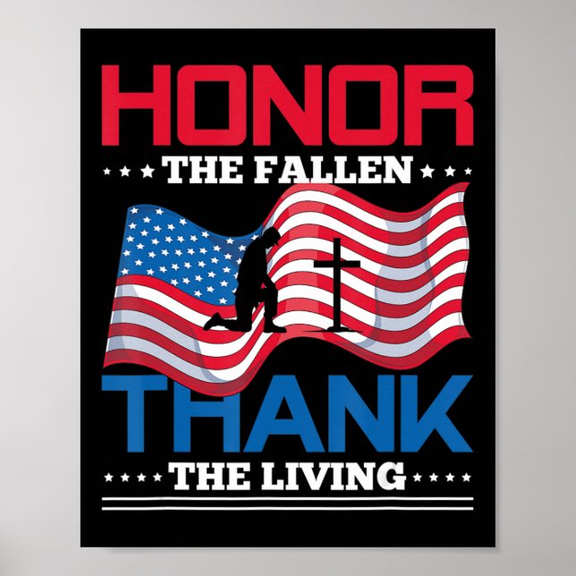 Honor The Fallen Thank The Living USA Flag Memoria Poster (Front)