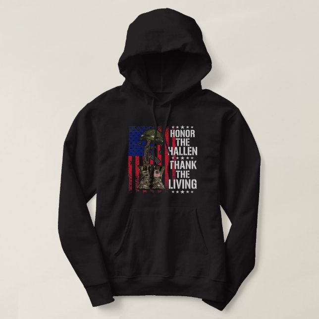Honor The Fallen Thank The Living Veterans Day Fla Hoodie (Design Front)