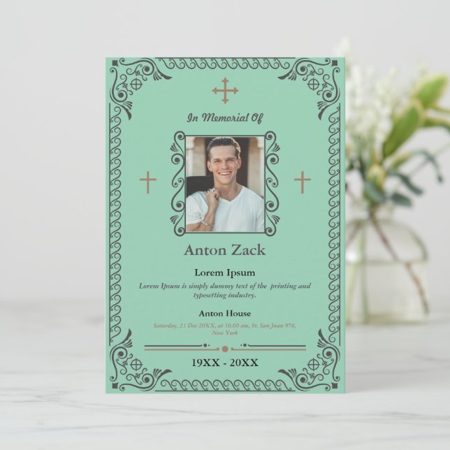 Honor Their Memory: Ornate Funeral Invitation (Standing Front)