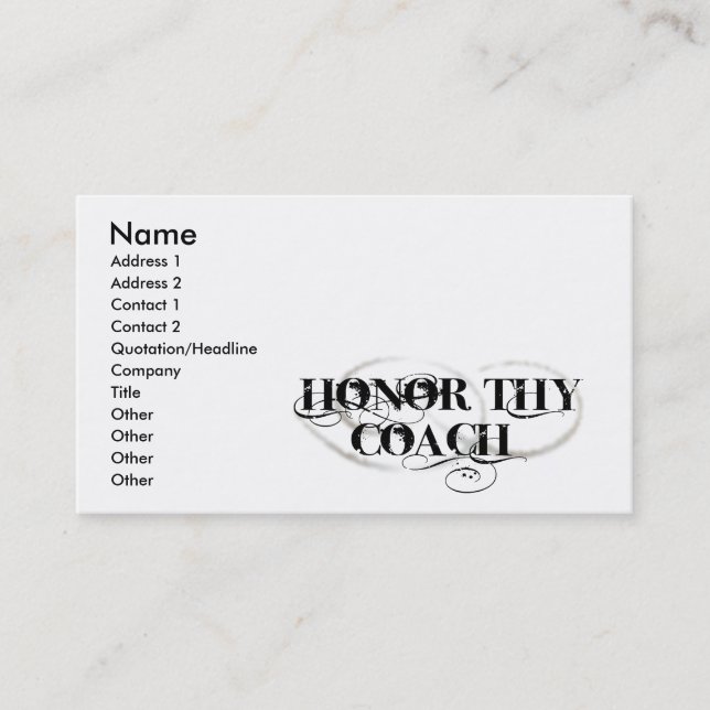 Honor Thy Coach Business Card (Front)